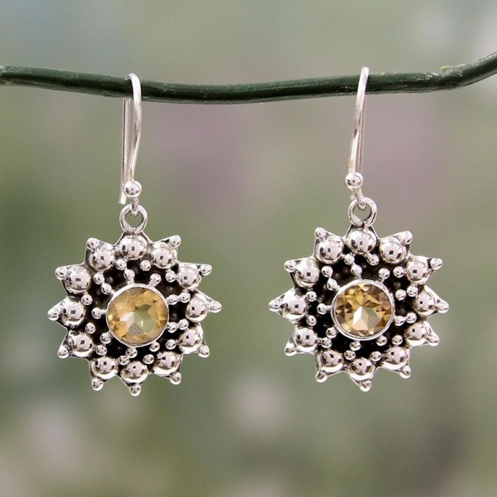 Artisan Crafted Citrine and Sterling Silver Star Earrings 'Star'