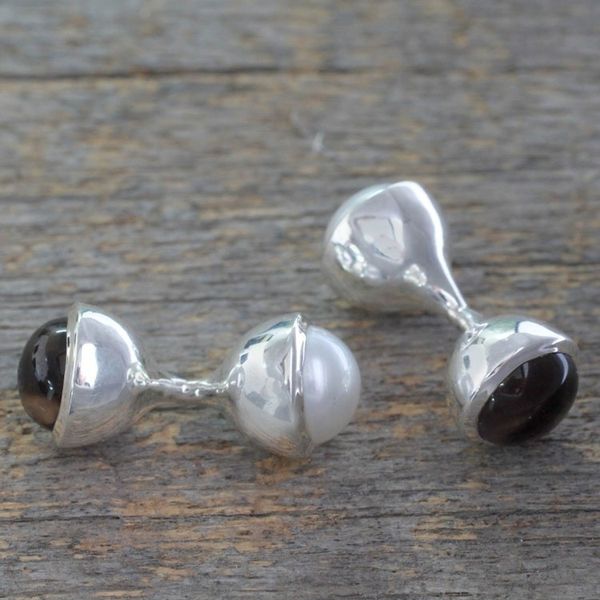 Alternate image for Smoky Quartz and Cultured Pearl Silver Cufflinks Luminous Mist