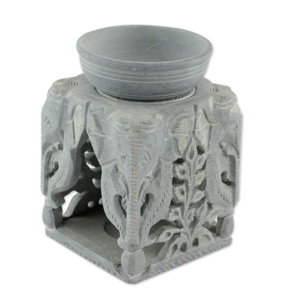 Alternate image for Oil Warmer Hand-carved of Soapstone Agra Elephants