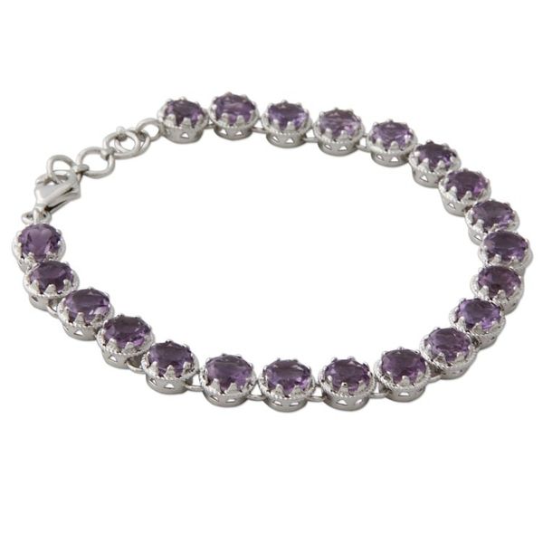 Alternate image for Artisan Handcrafted Silver Tennis Bracelet with 21 Amethysts Violet Enchantment