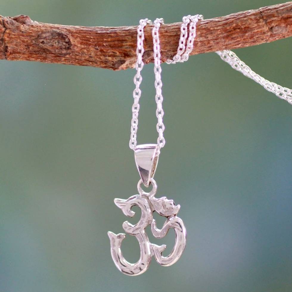 Spiritual Hand Crafted Sterling Necklace from India 'Om Mantra'