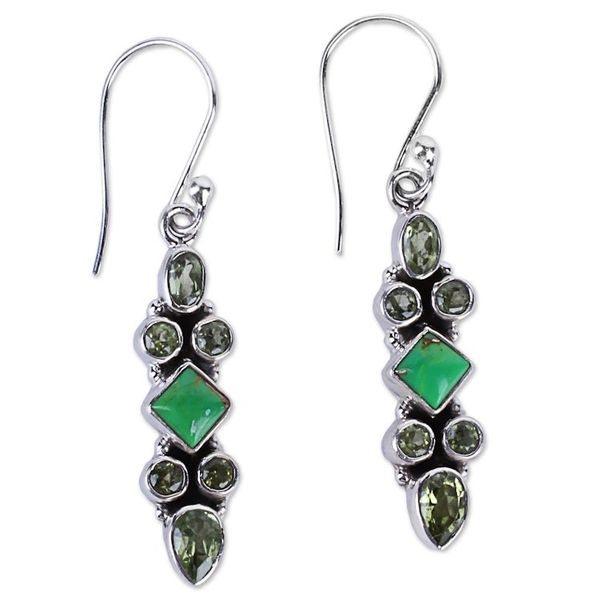 Alternate image for Sterling Silver Peridot Dangle Earrings from India Mesmerizing Shapes