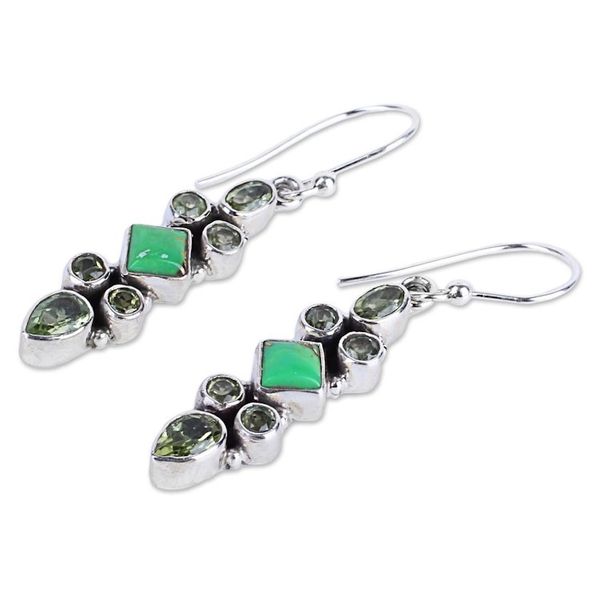 Alternate image for Sterling Silver Peridot Dangle Earrings from India Mesmerizing Shapes
