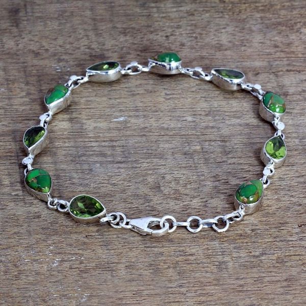Alternate image for Peridot Composite Turquoise Link Bracelet from India Sunny Drops in Green