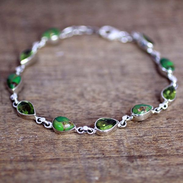 Alternate image for Peridot Composite Turquoise Link Bracelet from India Sunny Drops in Green