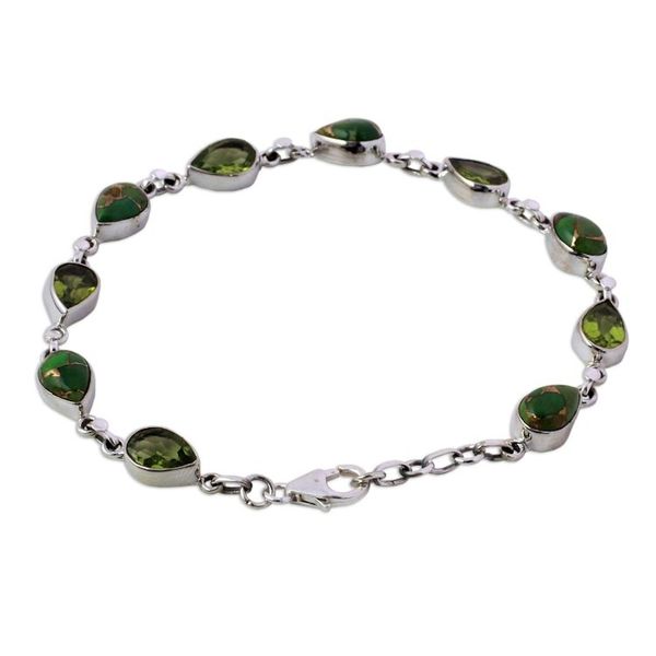 Alternate image for Peridot Composite Turquoise Link Bracelet from India Sunny Drops in Green
