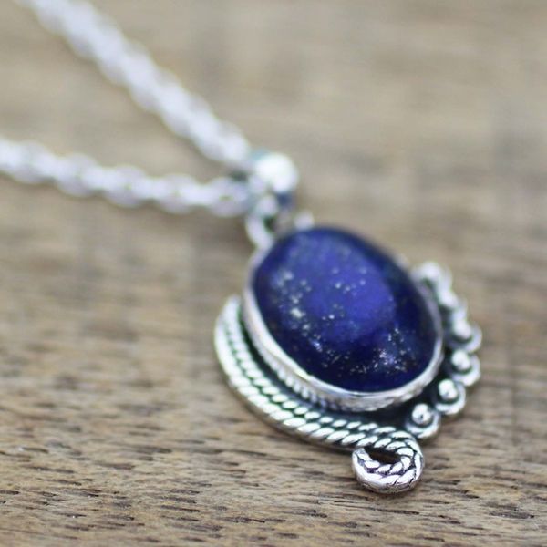 Alternate image for Sterling Silver Lapis Lazuli Pendant Necklace from India Indian Delight in Blue