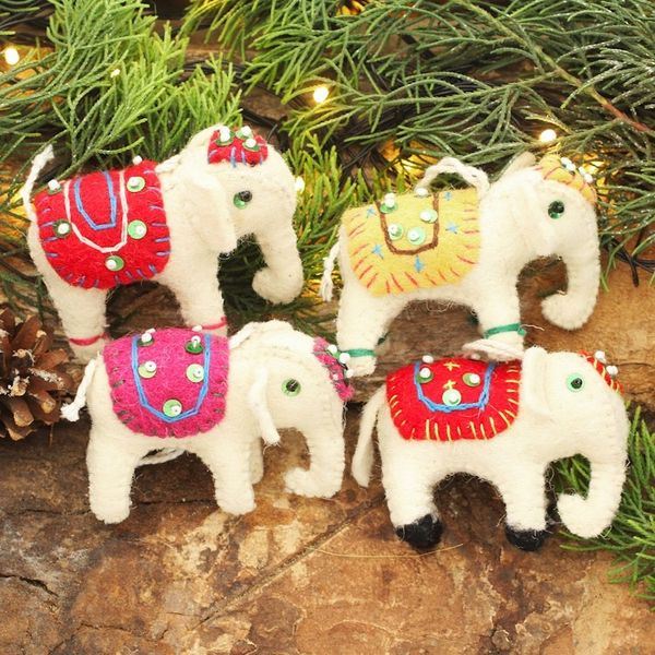Alternate image for Four Fair Trade White Elephant Ornaments Set White Elephants