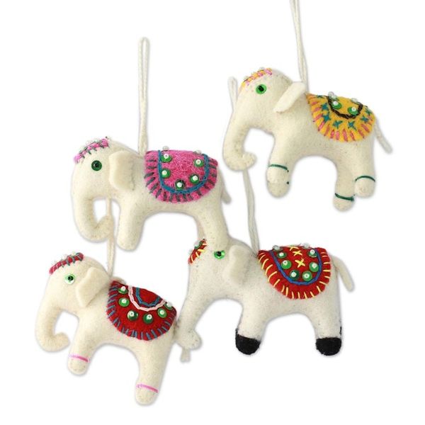 Alternate image for Four Fair Trade White Elephant Ornaments Set White Elephants