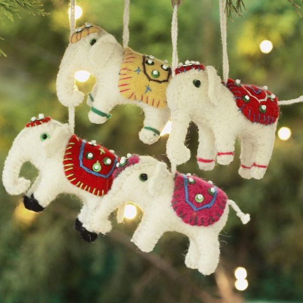 Alternate image for Four Fair Trade White Elephant Ornaments Set White Elephants
