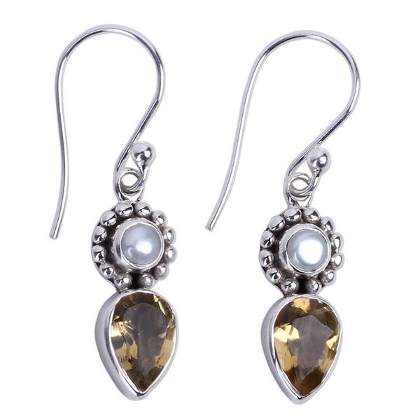 Alternate image for Sterling Silver Earrings with Citrine and Cultured Pearl Yellow Tear
