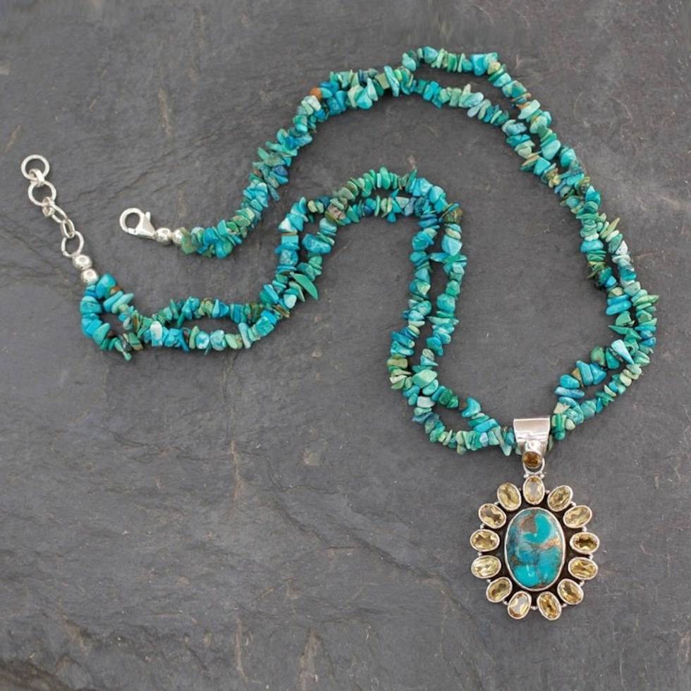 Opulent Indian Necklace with 7 Carats of Citrine 'Sunny Sky'