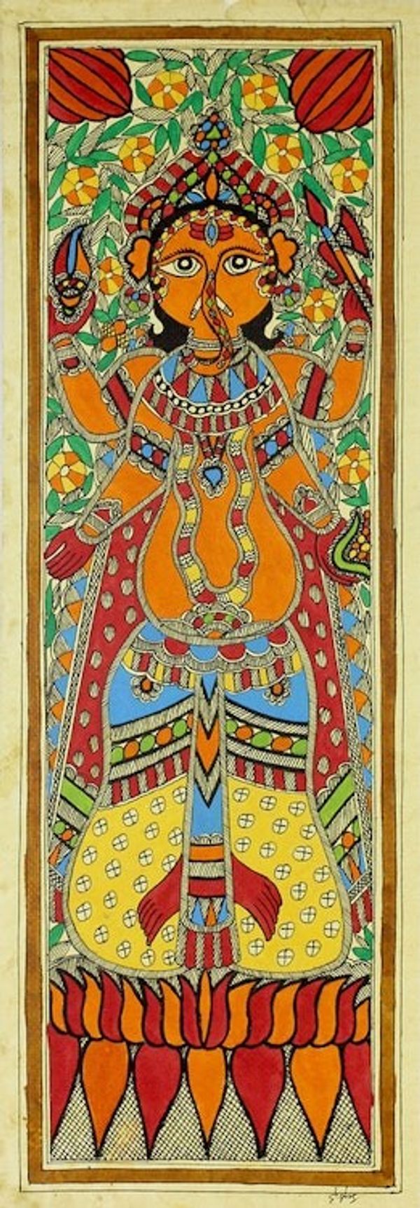 Image for Hindu Deity Signed Madhubani Painting from India Happy Ganesha II