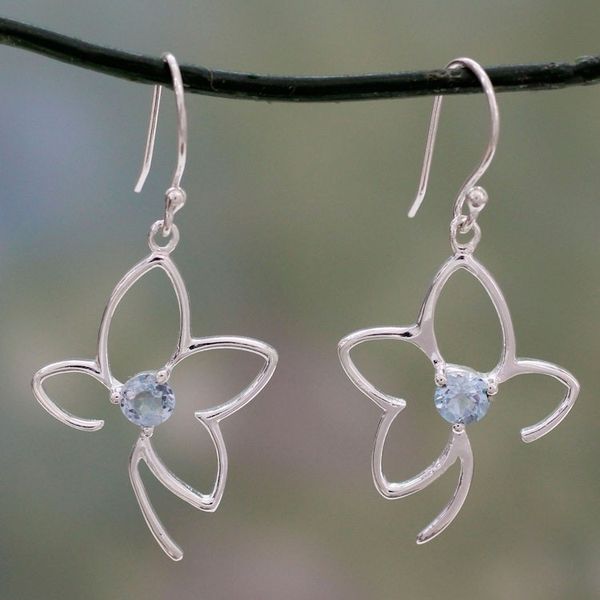 Alternate image for India Blue Topaz Handcrafted Flower Earrings Sweet Flower