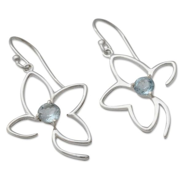 Alternate image for India Blue Topaz Handcrafted Flower Earrings Sweet Flower