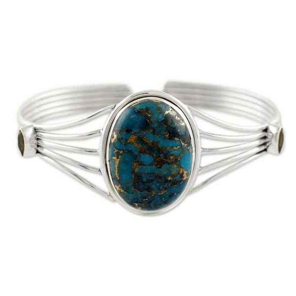 Alternate image for Citrine and Composite Turquoise Silver Cuff Bracelet Blue Island
