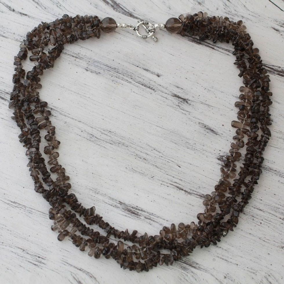 3 Strand Smoky Quartz Necklace 'Song of Dusk'