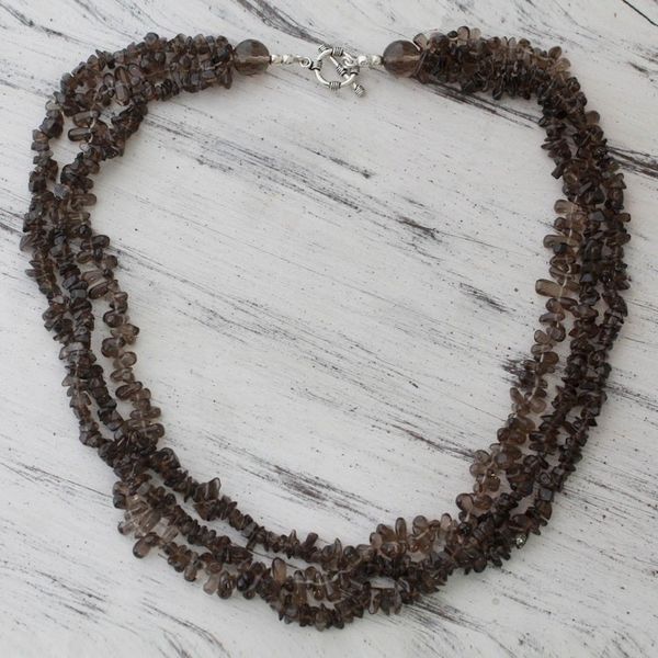 Alternate image for 3 Strand Smoky Quartz Necklace Song of Dusk