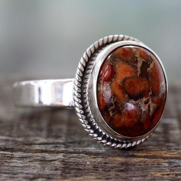 Alternate image for Orange Composite Turquoise Silver Ring from India Sunset Sky in Jaipur