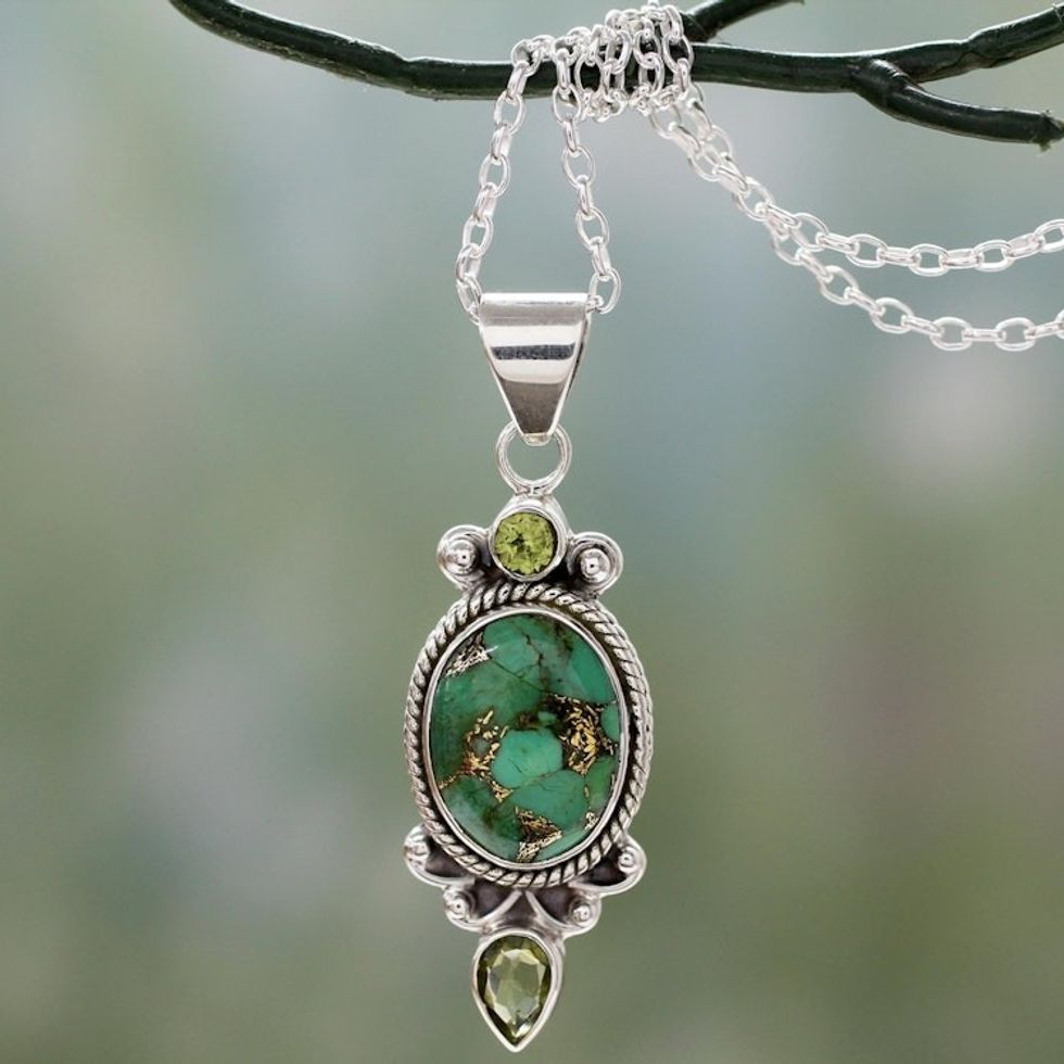 Pendant Necklace with Peridot and Composite Turquoise 'Resplendent in Green'
