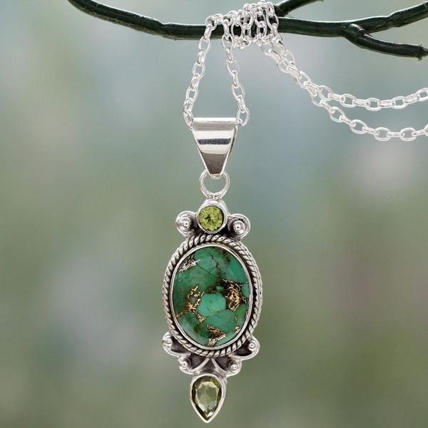 Alternate image for Pendant Necklace with Peridot and Composite Turquoise Resplendent in Green