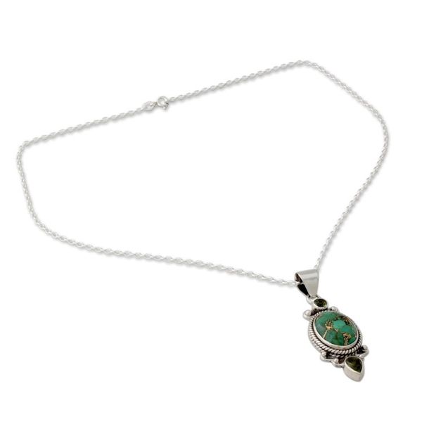 Alternate image for Pendant Necklace with Peridot and Composite Turquoise Resplendent in Green