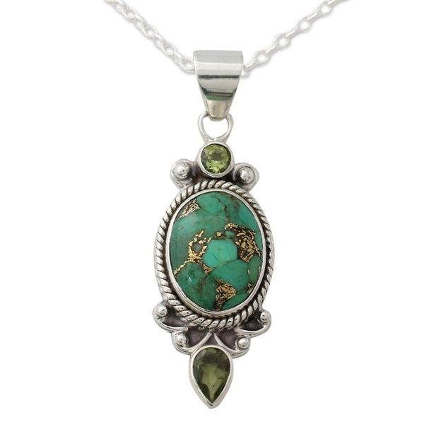 Alternate image for Pendant Necklace with Peridot and Composite Turquoise Resplendent in Green