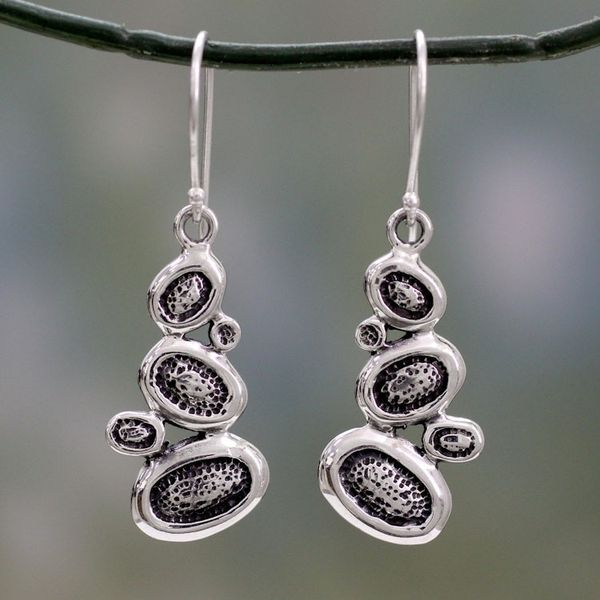 Alternate image for India Fair Trade Abstract Sterling Silver Earrings Pebbles on the Beach
