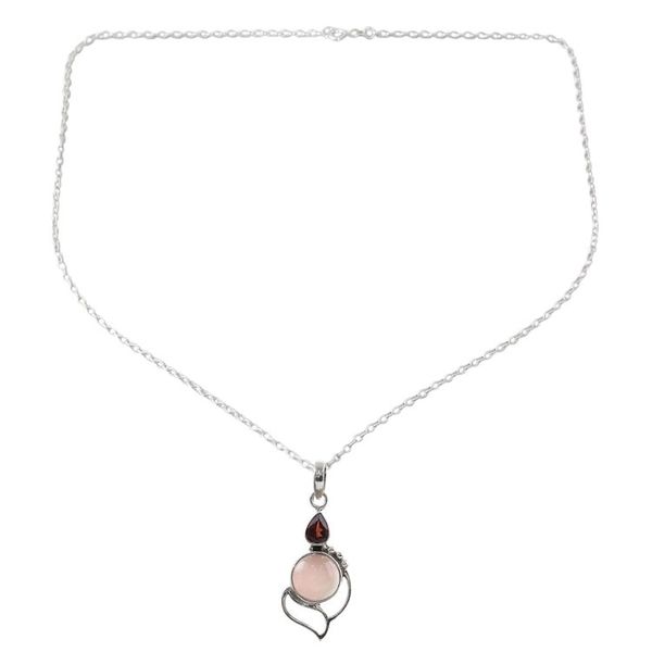 Alternate image for Garnet Chalcedony Sterling Silver Pendant Necklace India Pink Crest