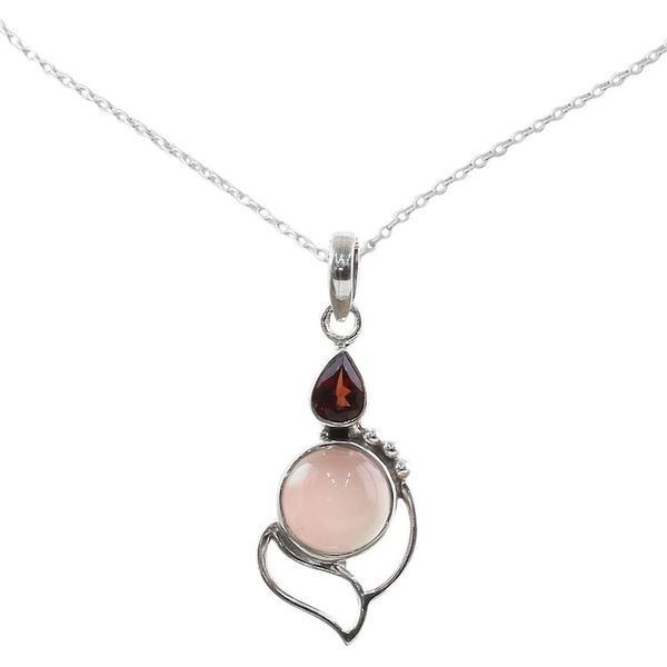 Alternate image for Garnet Chalcedony Sterling Silver Pendant Necklace India Pink Crest