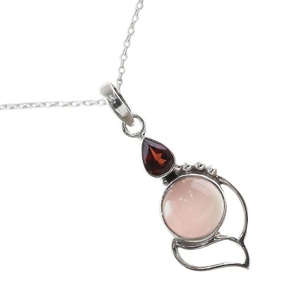 Alternate image for Garnet Chalcedony Sterling Silver Pendant Necklace India Pink Crest