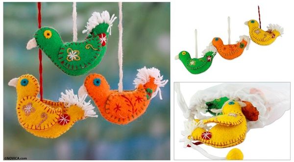 Alternate image for 3 Fair Trade Bird Ornaments from India Song of Joy