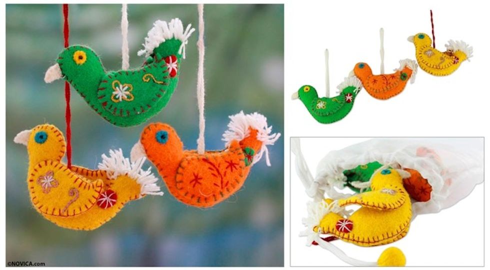 3 Fair Trade Bird Ornaments from India 'Song of Joy'