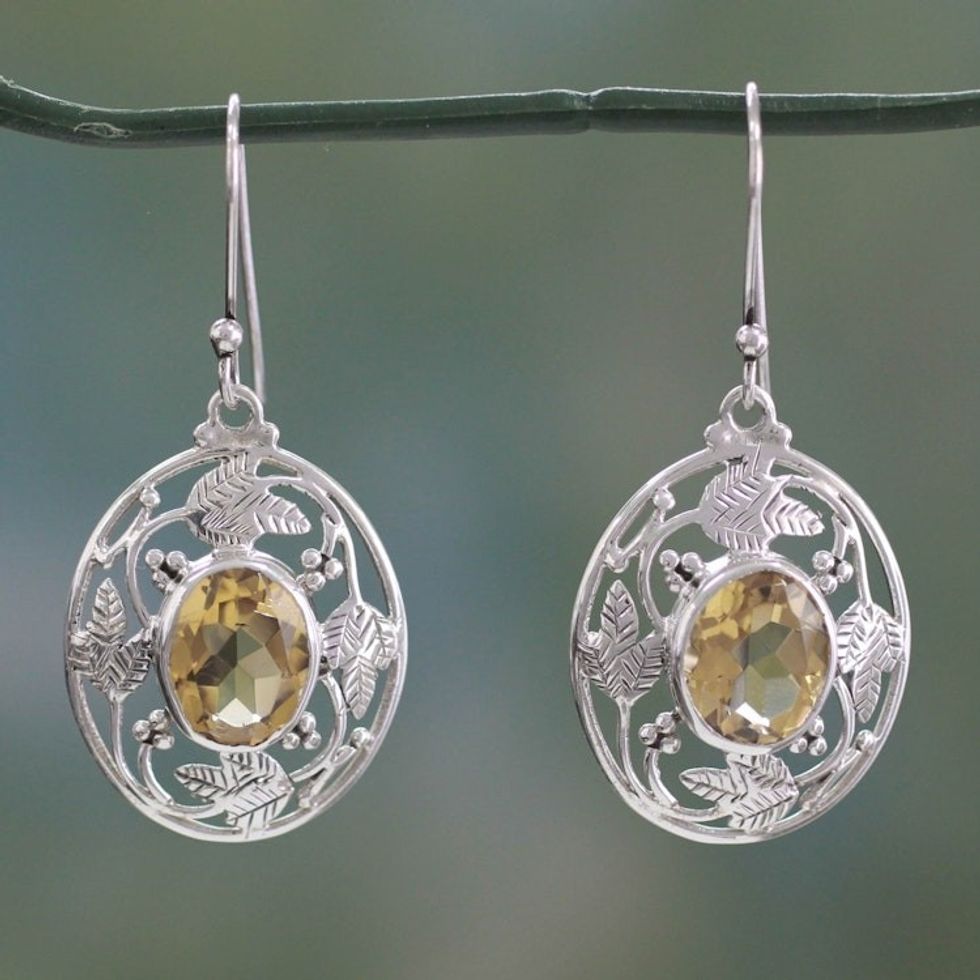 Indian Sterling Silver Dangle Earrings with Citrine 'Sunshine Avatar'