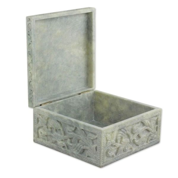 Alternate image for Hand-carved Natural Soapstone Decorative Box Wild Roses
