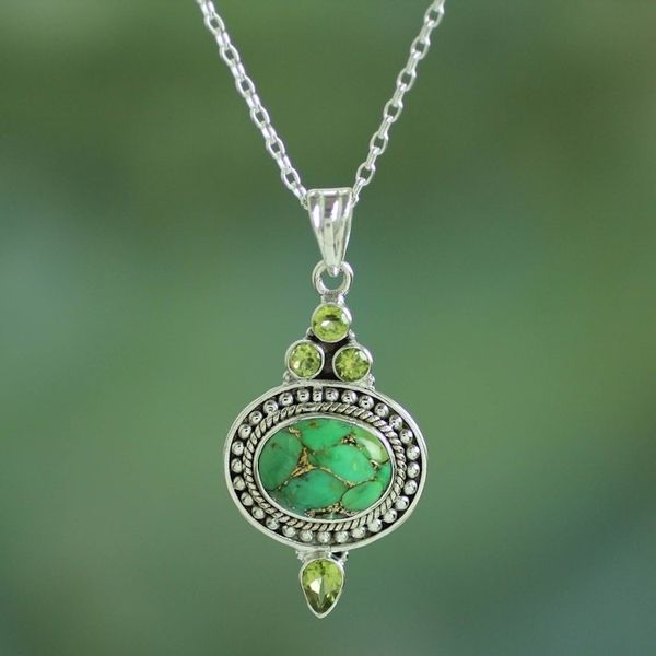 Alternate image for Peridot and Composite Turquoise Pendant Necklace Luminous Green Sky