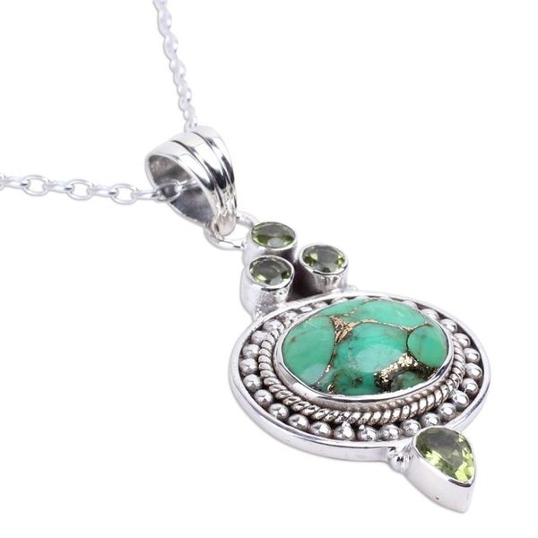Alternate image for Peridot and Composite Turquoise Pendant Necklace Luminous Green Sky