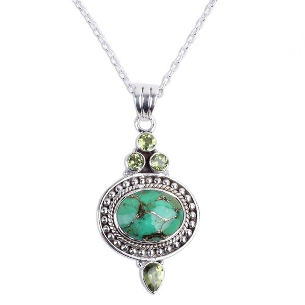 Alternate image for Peridot and Composite Turquoise Pendant Necklace Luminous Green Sky