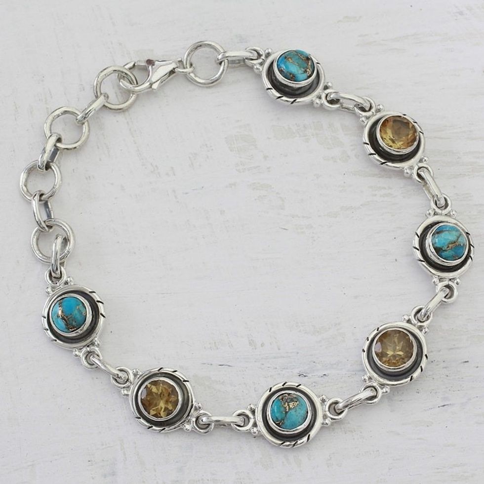 Sterling Silver and Citrine Link Bracelet from India 'Sunshine Medley'