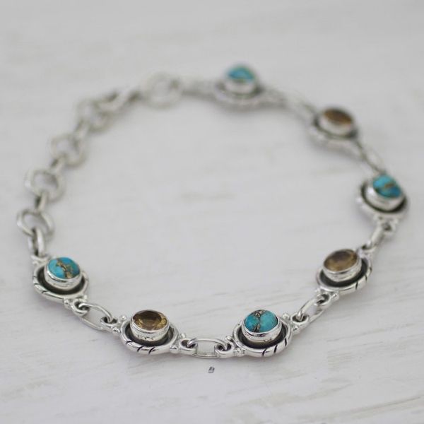 Alternate image for Sterling Silver and Citrine Link Bracelet from India Sunshine Medley