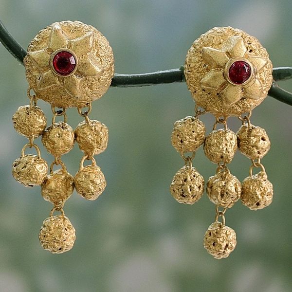 Alternate image for Golden Handpainted Terracotta Ceramic Dangle Earrings Ancient Treasure