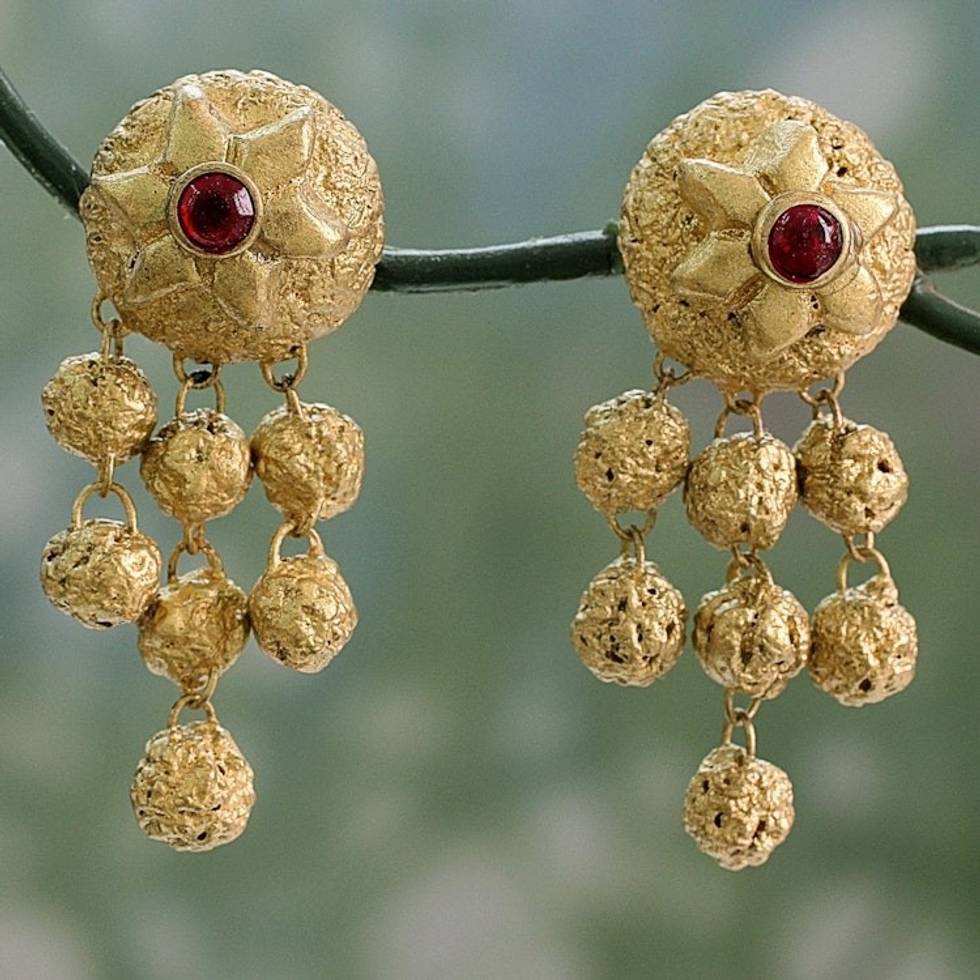 Golden Handpainted Terracotta Ceramic Dangle Earrings 'Ancient Treasure'