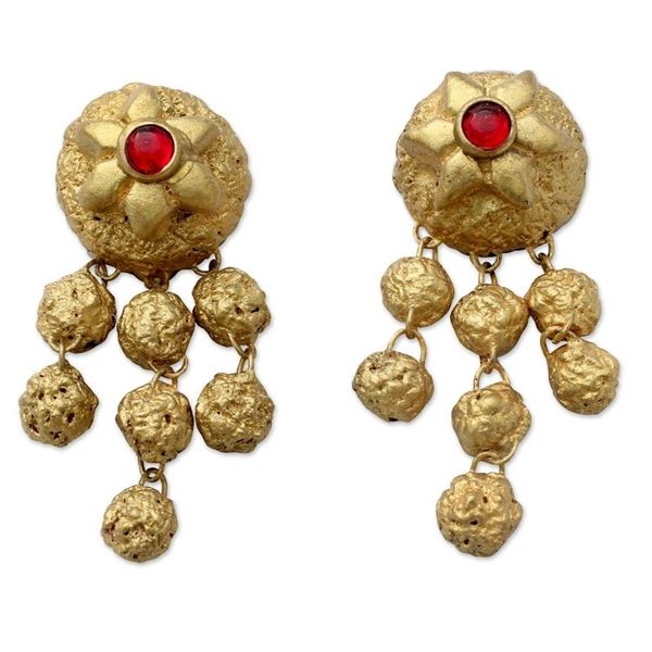 Alternate image for Golden Handpainted Terracotta Ceramic Dangle Earrings Ancient Treasure