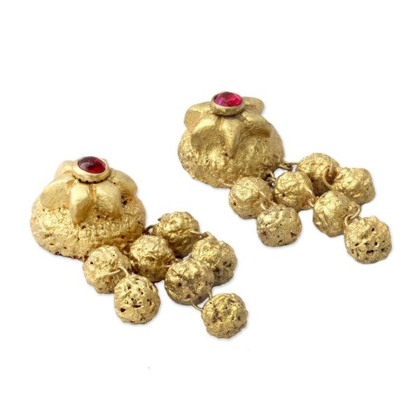 Alternate image for Golden Handpainted Terracotta Ceramic Dangle Earrings Ancient Treasure