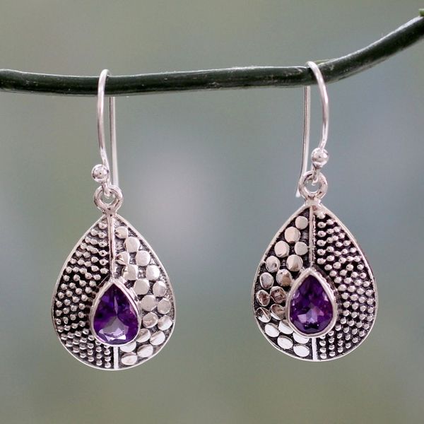 Alternate image for Original Design Amethyst Earrings Set in Sterling Silver Purple Fusion