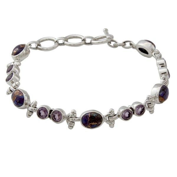 Alternate image for Handmade Amethyst and Reconstituted Turquoise Link Bracelet Purple Song