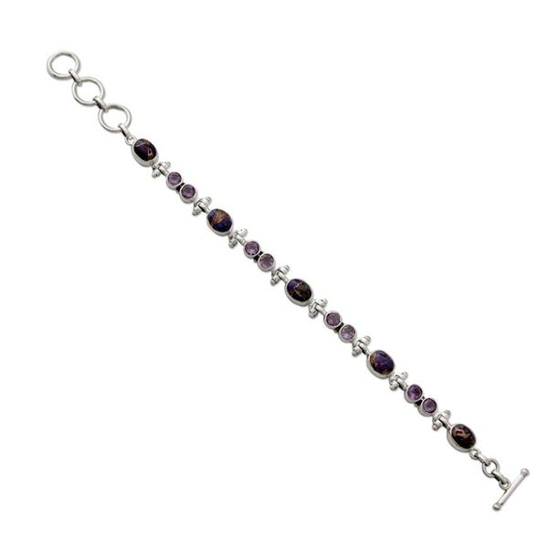 Alternate image for Handmade Amethyst and Reconstituted Turquoise Link Bracelet Purple Song