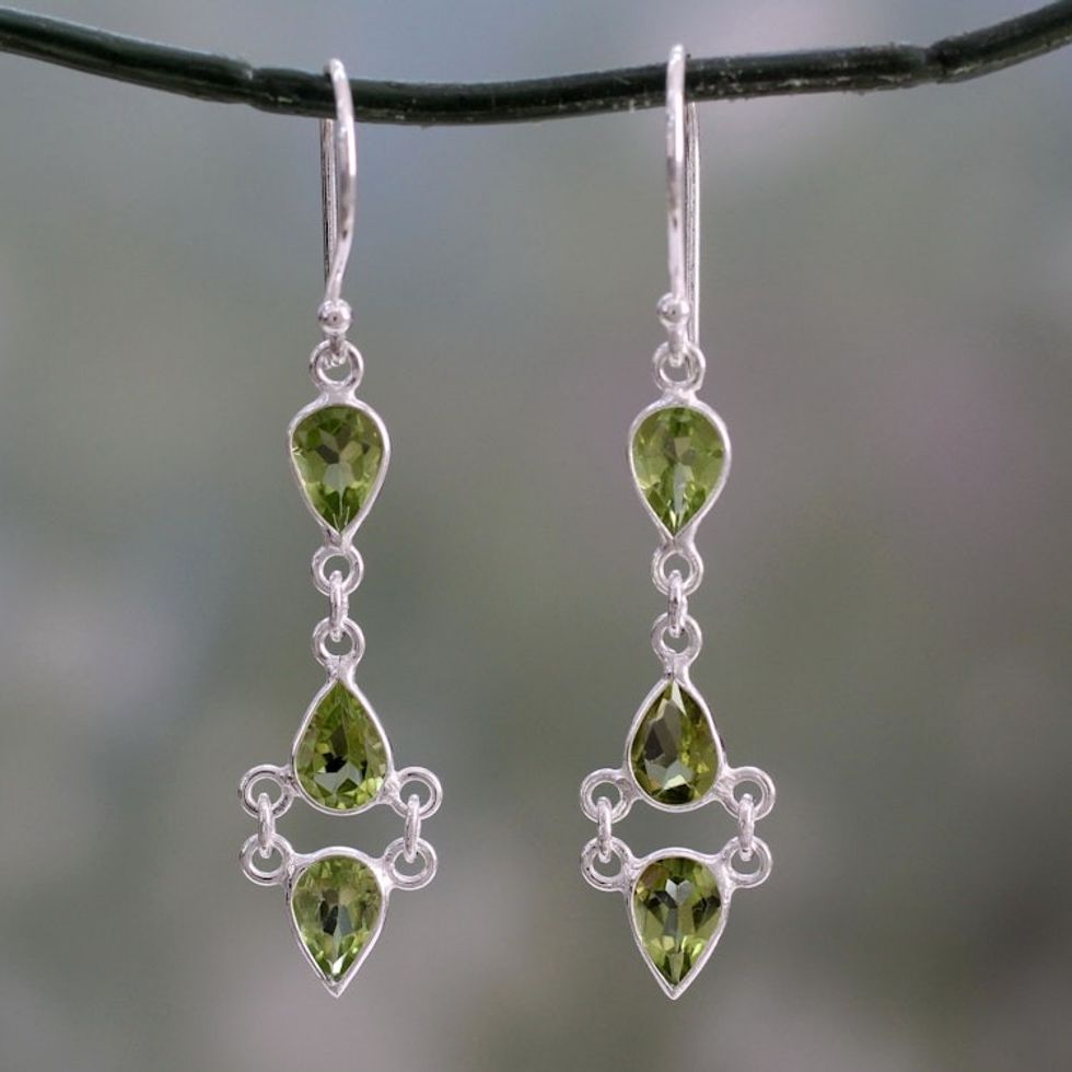 Peridot and Sterling Silver Earrings Handcrafted in India 'Mystic Wonder'