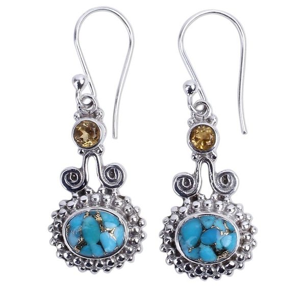 Alternate image for Citrine and Composite Turquoise Earrings Handmade in India Dream Drops