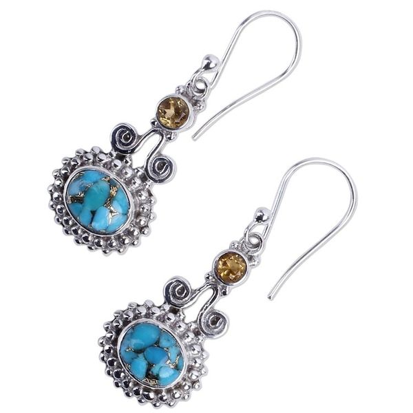 Alternate image for Citrine and Composite Turquoise Earrings Handmade in India Dream Drops